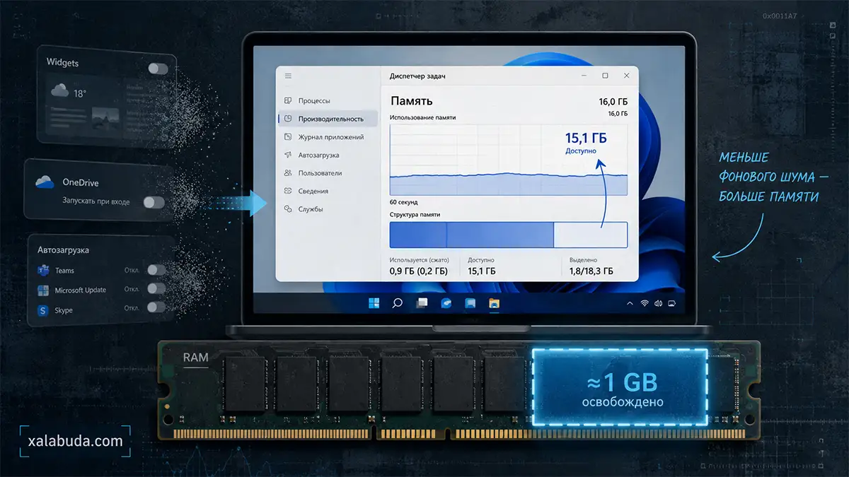Отключение фоновых функций Windows 11 освободило почти 1 ГБ RAM - Xalabuda